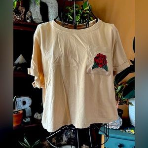 La Luna cropped T-shirt sugar skull roses embroidered punk grunge size large